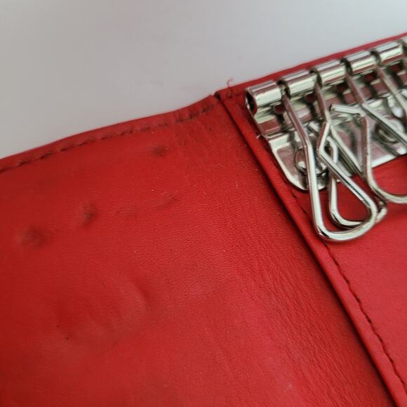 Marc Jacobs Key Case 6 Key Hooks Wallet Trifold Red Leather Designer Charm Logo - Picture 5 of 11